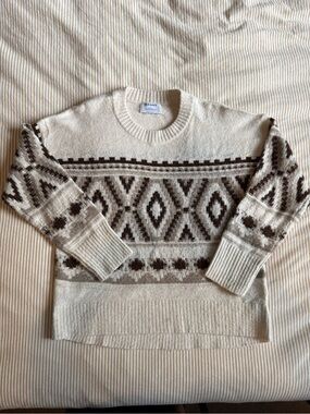Old Navy Cream and Brown Fair Isle Crewneck Sweater - Women